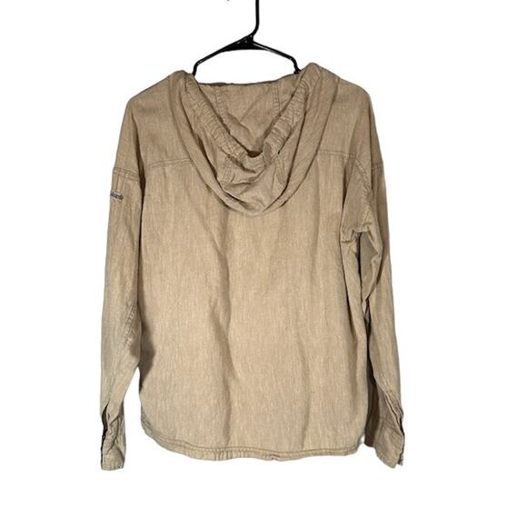 Columbia Beige Long Sleeve Hooded Cotton Hemp Blend Hiking Shirt Women Sz S - Picture 2 of 12